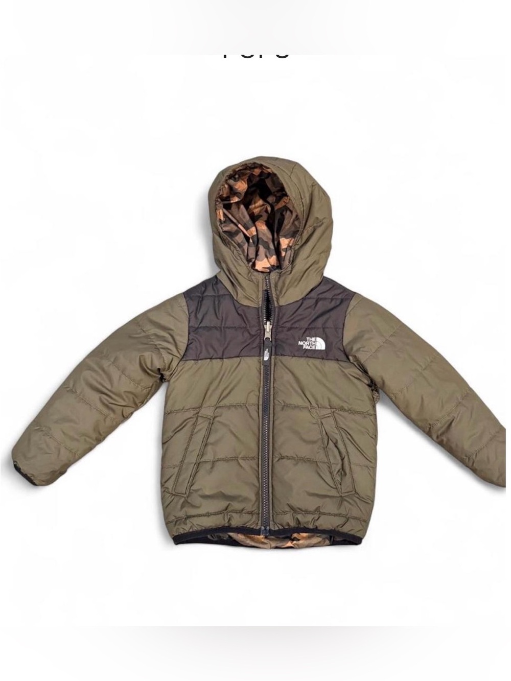 The North Face Olive Green and Dark Gray Hooded Puffer Jacket 3T